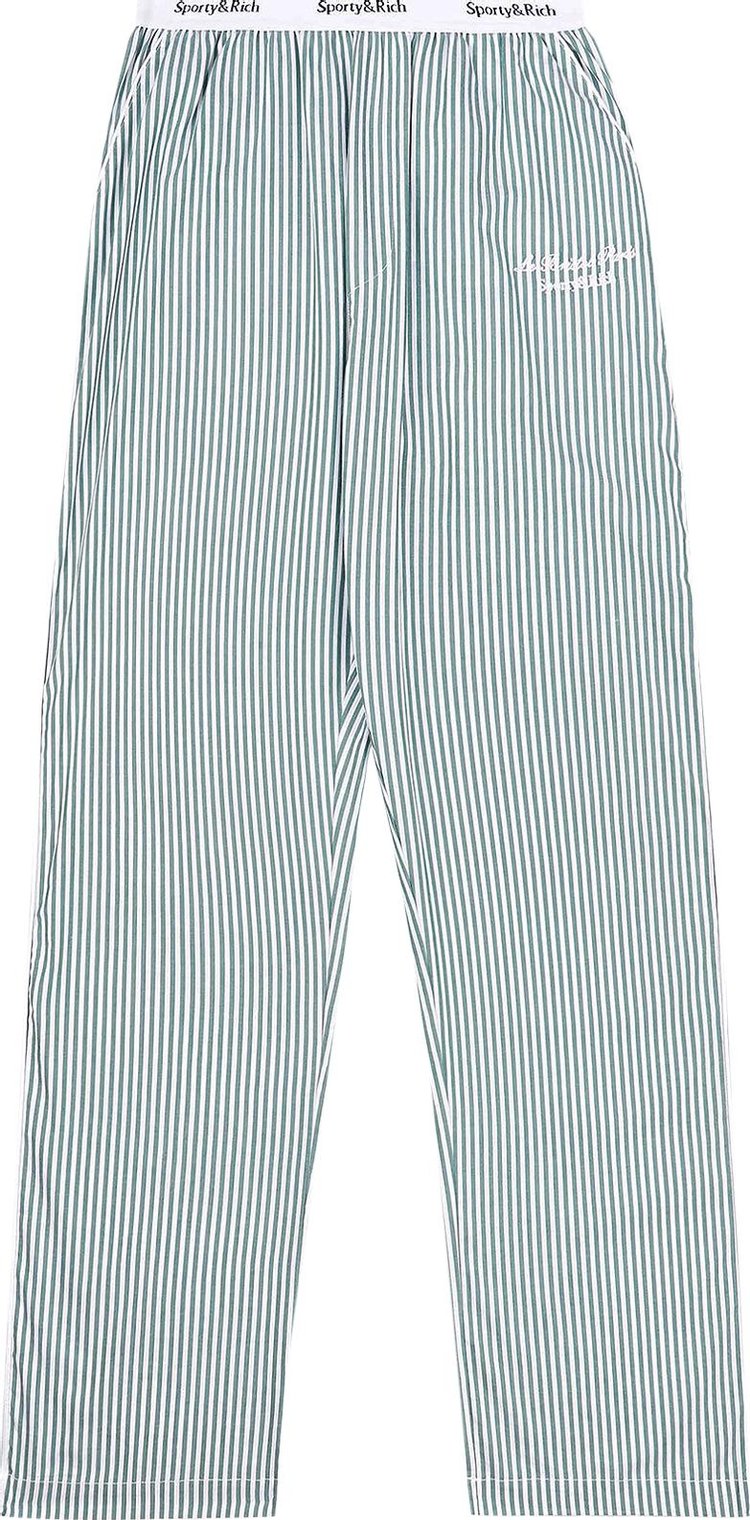Sporty & Rich Faubourg Pyjama Pants 'White/Green Striped'
