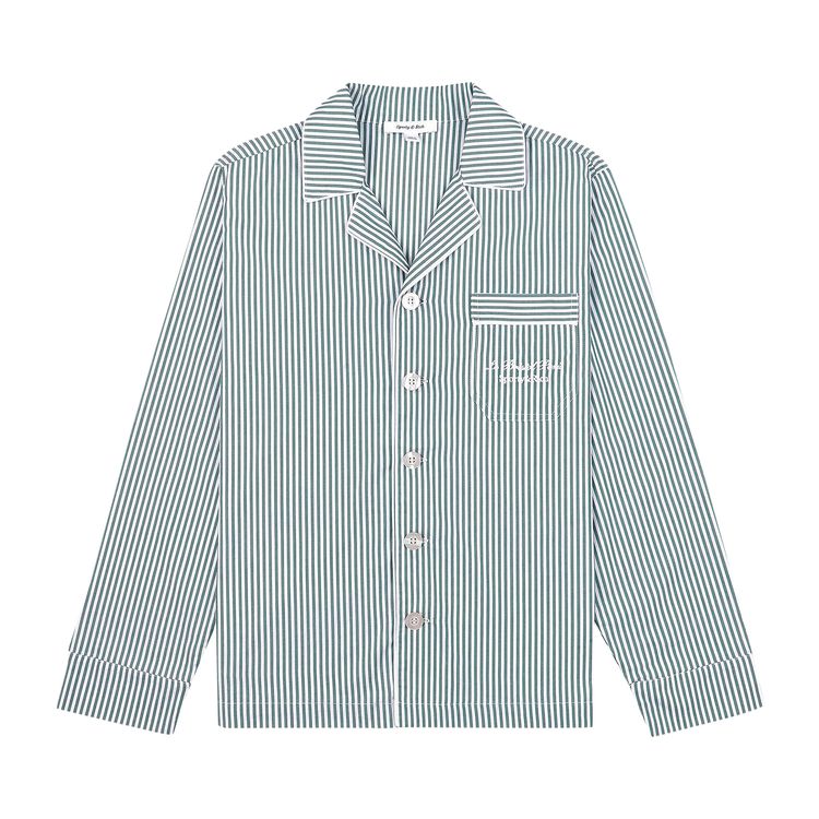 Sporty  Rich Faubourg Pyjama Shirt WhiteGreen Striped