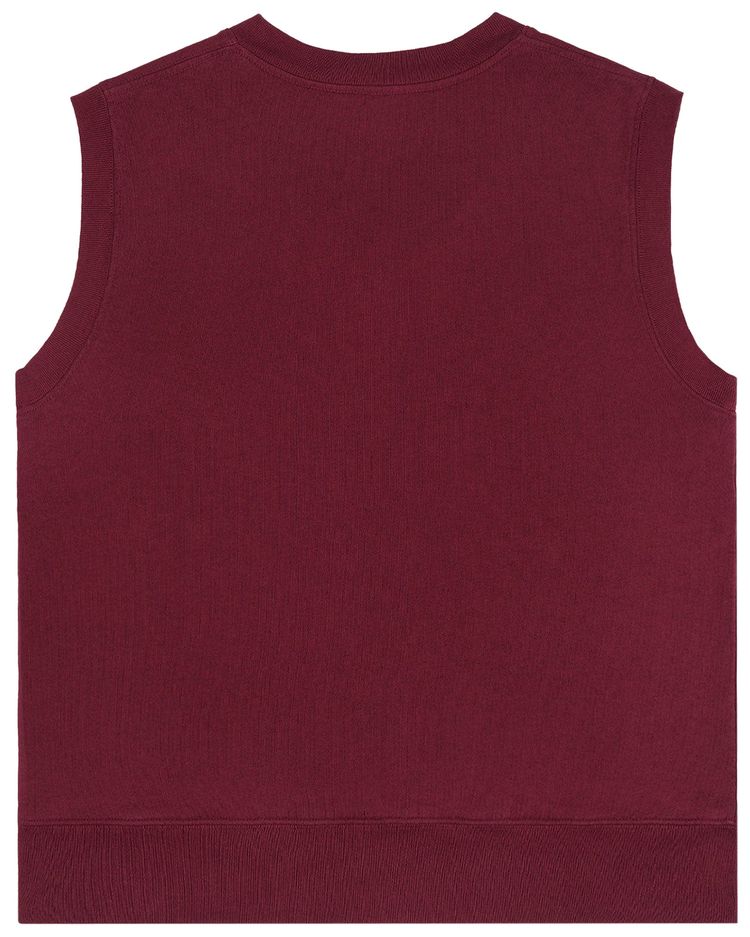 Sporty  Rich Classic Logo Embroidered V Neck Vest Merlot