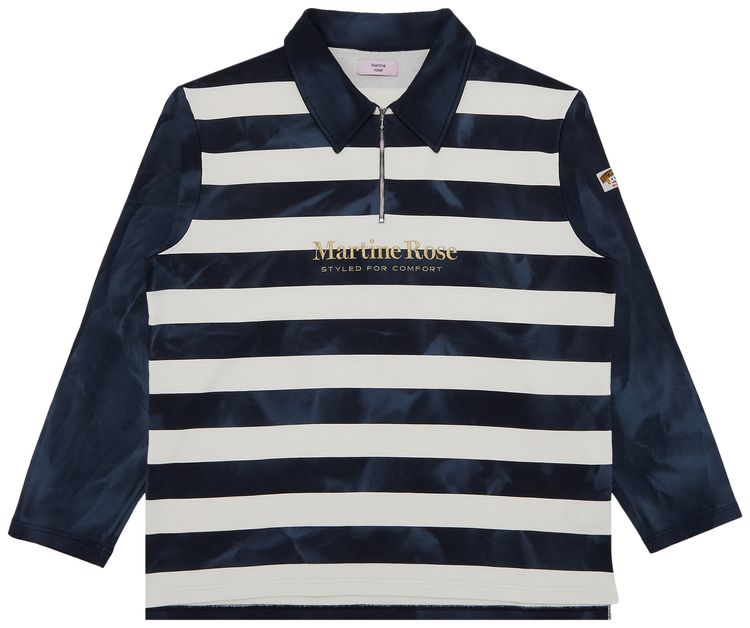 Martine Rose Zip Up Polo NavyWhite Stripe