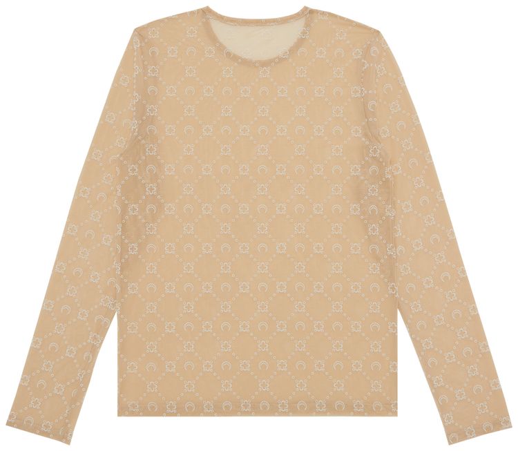 Marine Serre Moonogram Mesh Flock Crewneck Jumper Light Beige
