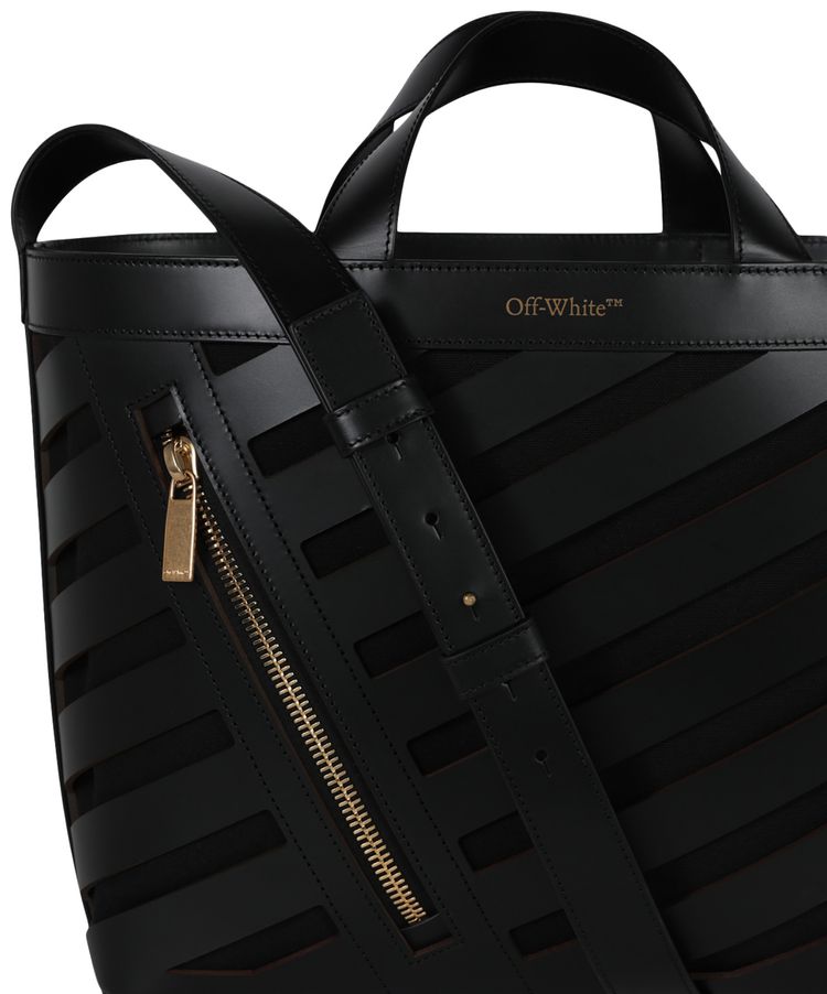 Off White Small Cut Out Diag Tote Bag Black