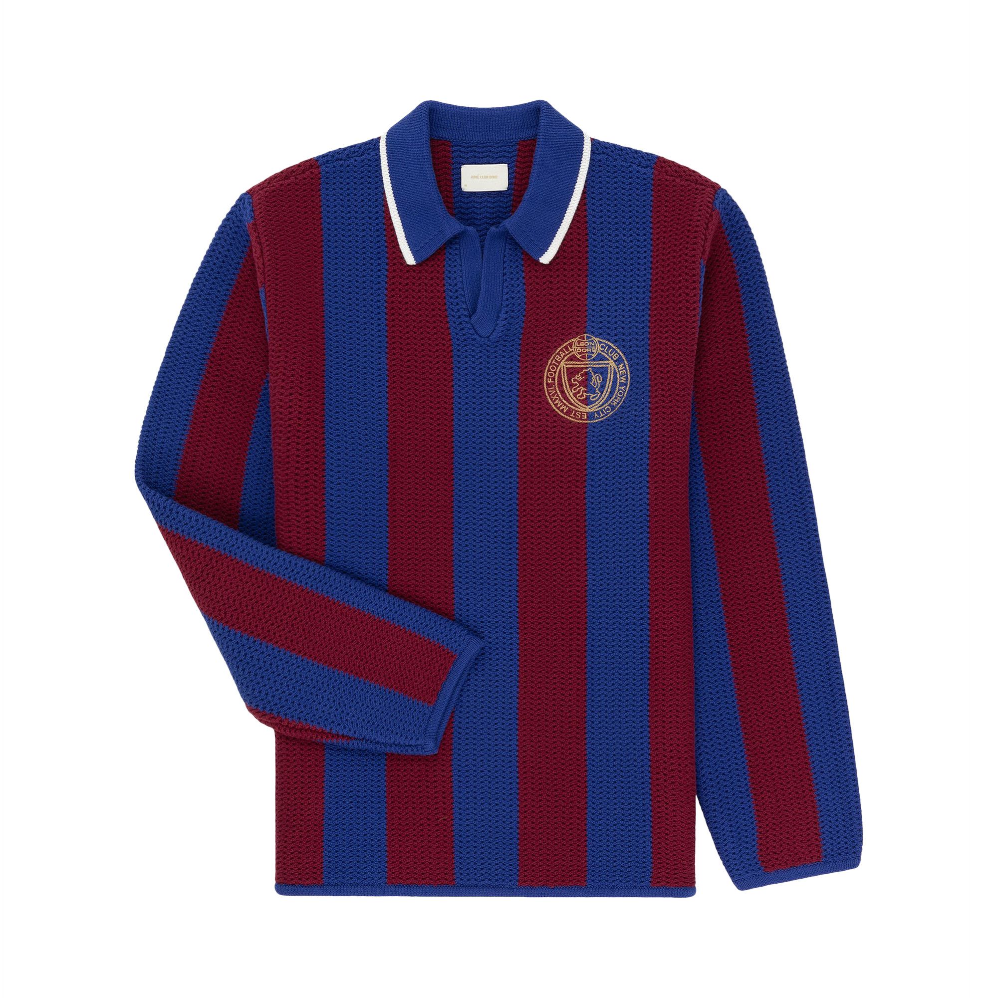 Size l Aimé Leon Dore Long-Sleeve Knit Soccer Jersey 'Merlot/Royal'