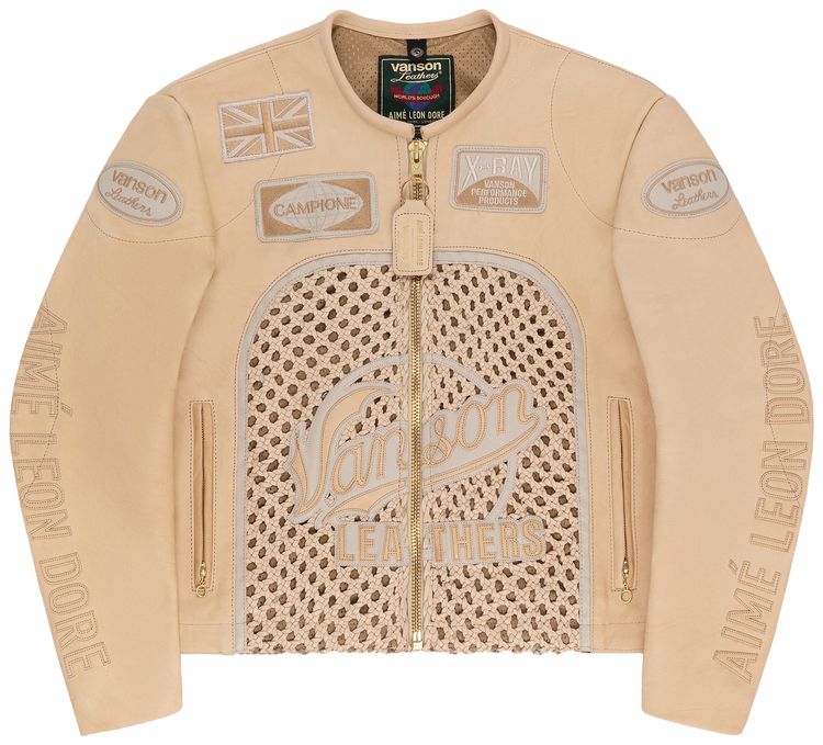 Aime Leon Dore x Vanson Raffia Leather Jacket Bone