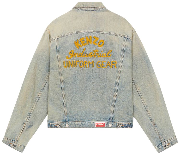 Kenzo Drawn Varsity Denim Trucker Jacket Dirty Denim