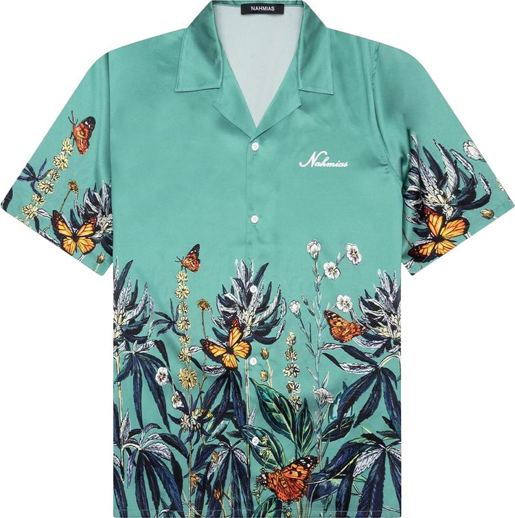 Nahmias Botanical Silk Short-Sleeve Shirt 'Ocean'