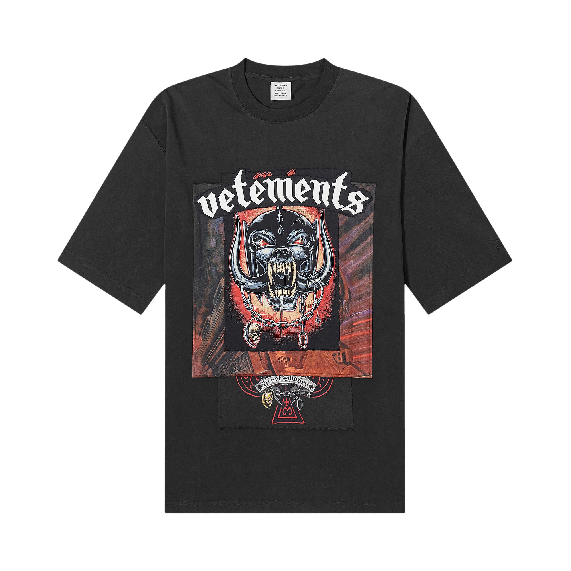 Tシャツ・カットソー Vetements UE64TR390B MOTORHEAD PATCHED T-shirt VETEMENTS Black Cotton T-Shirt with Motorhead Patch, Size XS