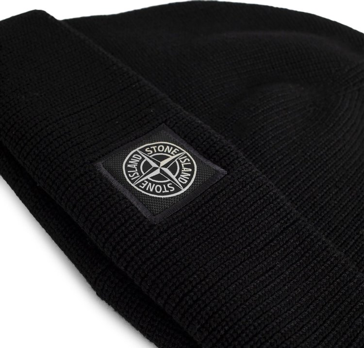 Stone Island Logo Patch Beanie Black