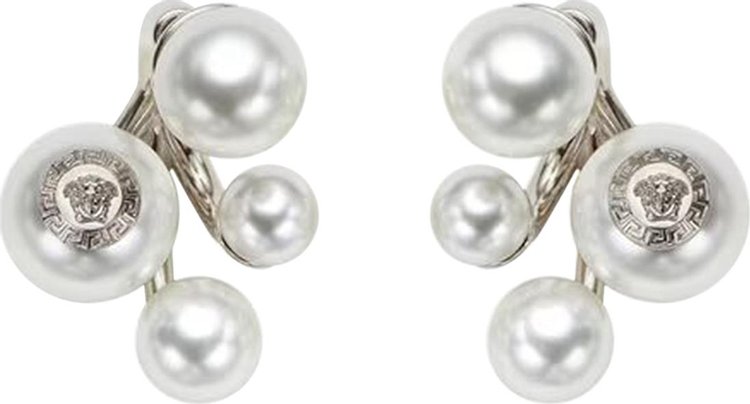 Versace Faux Pearl Earrings 'Palladium/White'