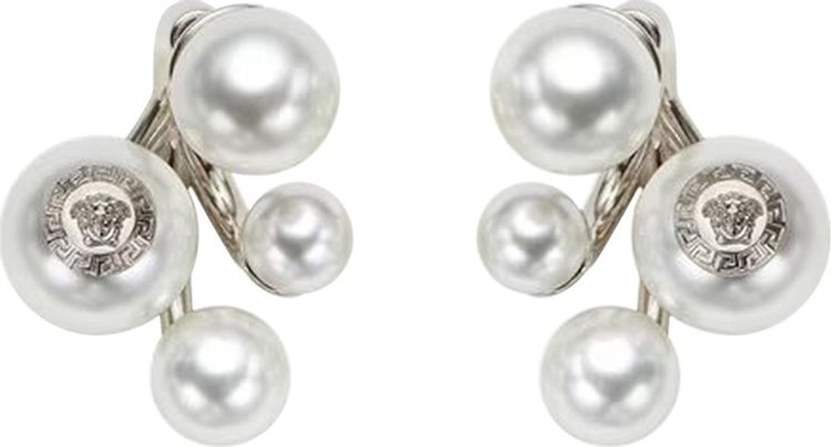 Versace Faux Pearl Earrings PalladiumWhite