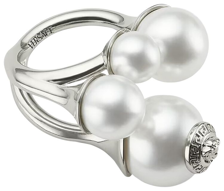 Versace Faux Pearl Ring PalladiumWhite