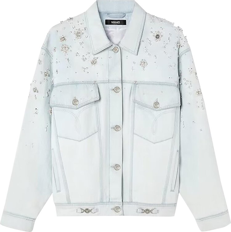 Versace Embroidered Denim Jacket Light Blue Ice