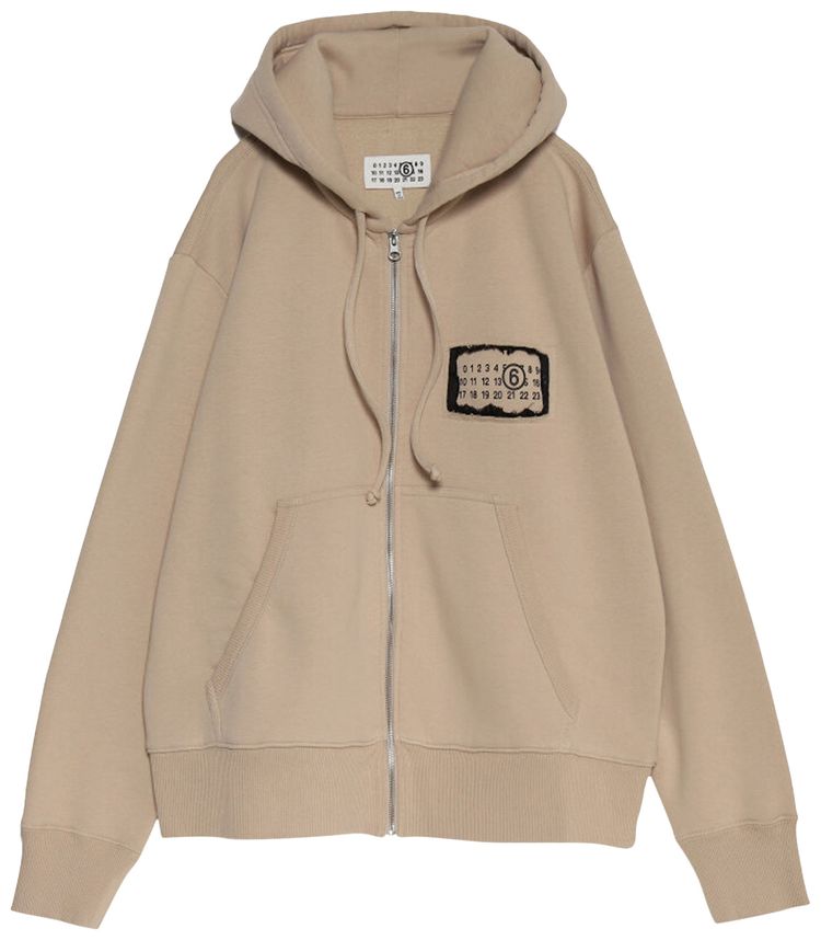 MM6 Maison Margiela Logo Patch Zip Up Hoodie Beige