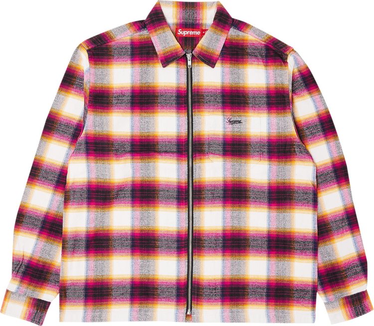 Supreme Shadow Plaid Flannel Zip Up Shirt White