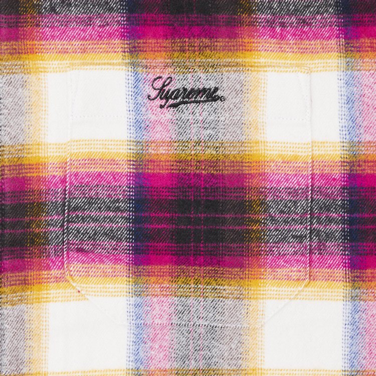 Supreme Shadow Plaid Flannel Zip Up Shirt White