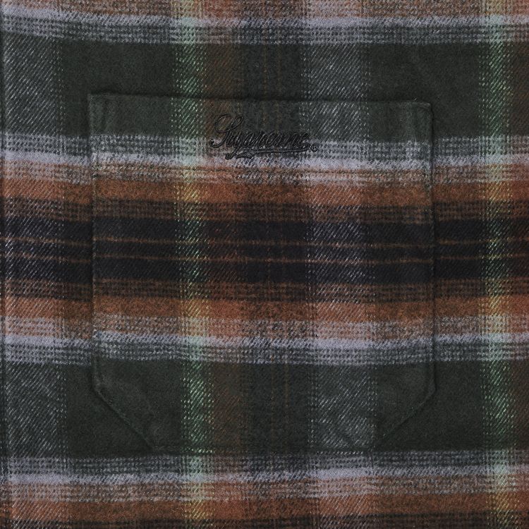 Supreme Shadow Plaid Flannel Zip Up Shirt Green