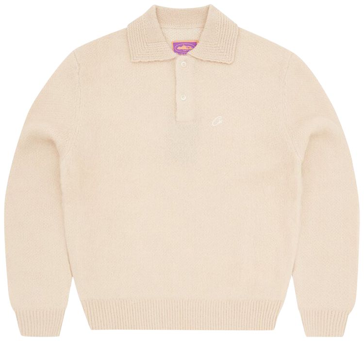 Corteiz Mohair Fuzzy Collar Sweater Cream