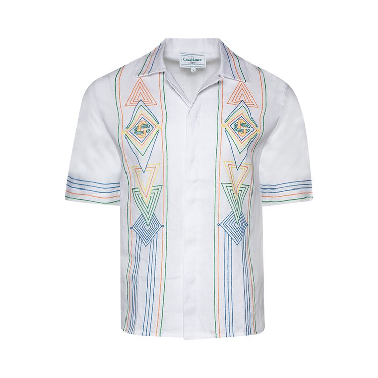 Casablanca Chainstitch Embroidered Graphic Linen Shirt Le Fil De La Musique