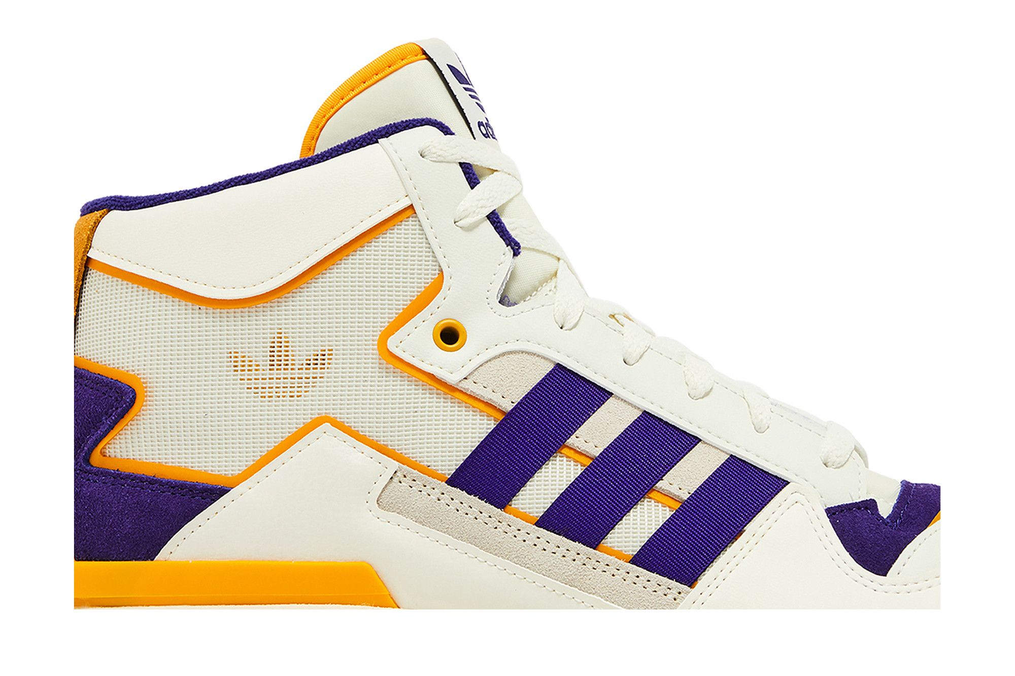 Purple and gold adidas high tops top