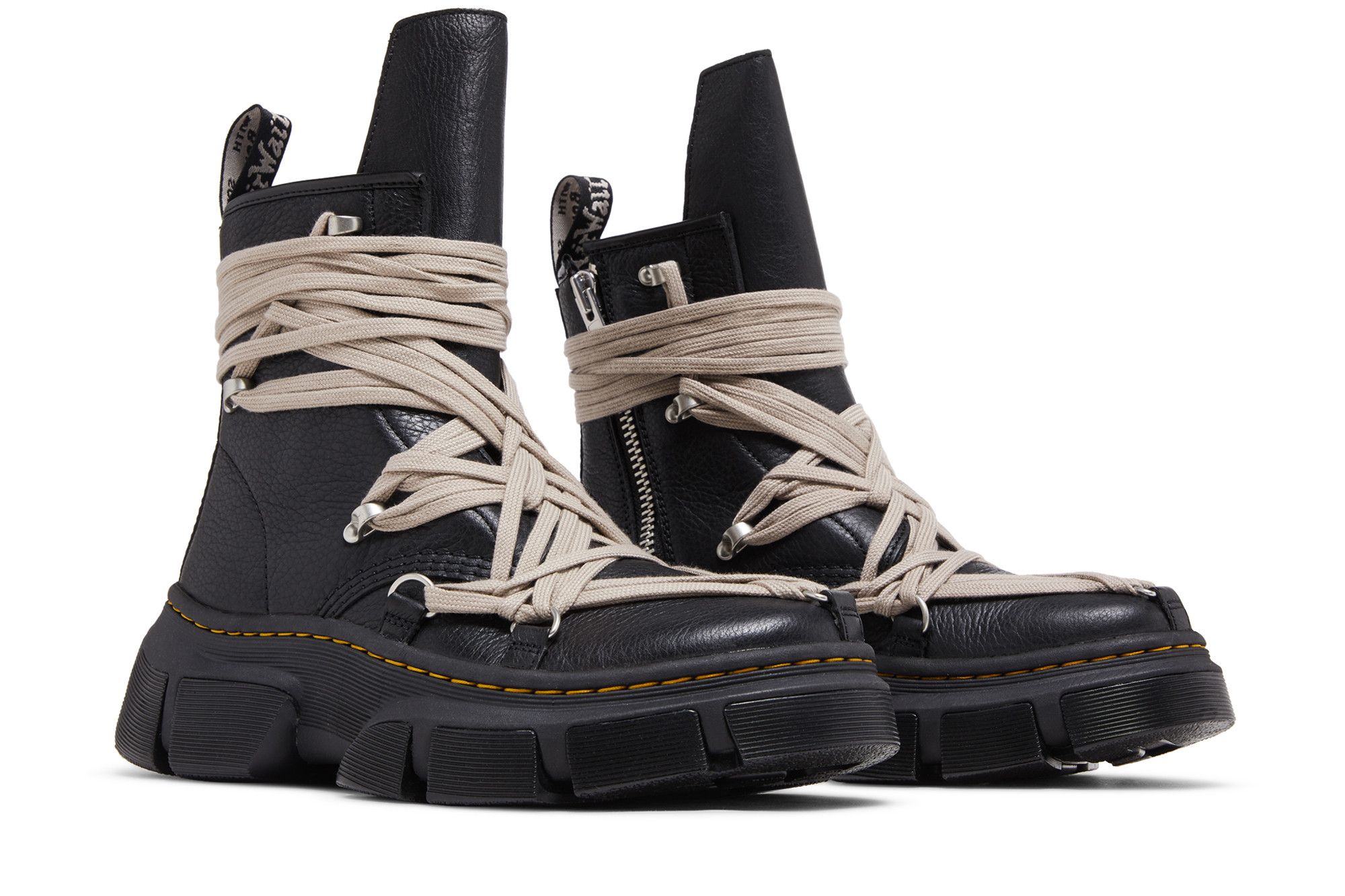 ドクターマーチン リックオウエンス 1460DMXL MEGALACE BOOT 1460 Rick Owens DMXL Megalace Leather Lace Up Boots in Black | Dr