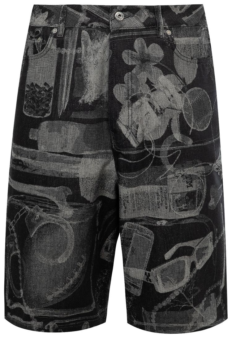 Off White X Ray Denim Shorts BlackWhite