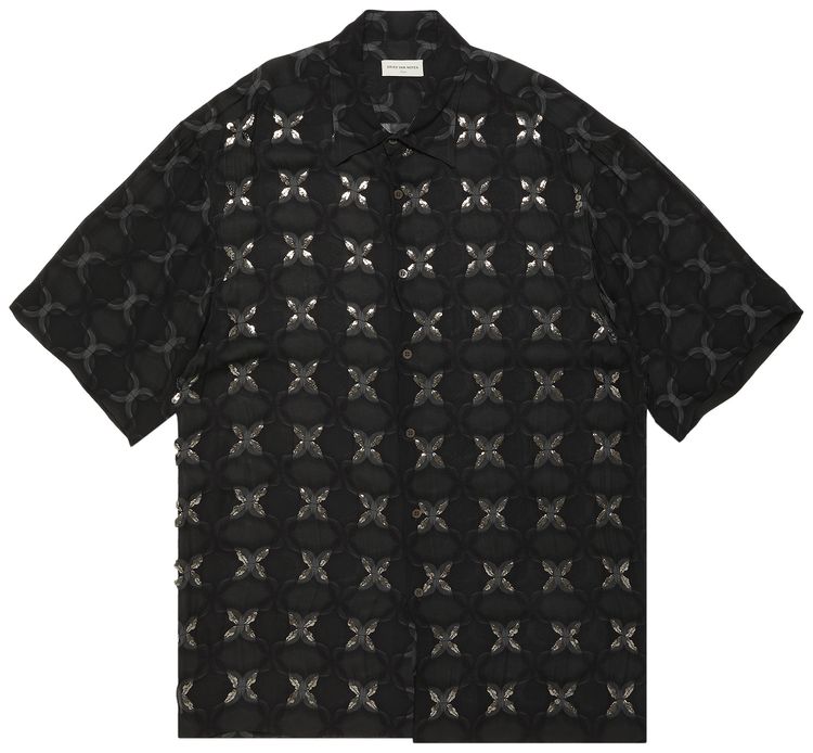 Dries Van Noten Printed Short Sleeve Shirt Anthracite