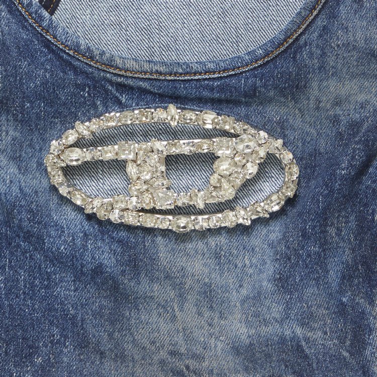 Diesel Denim Crystal Logo Cropped Top Blue