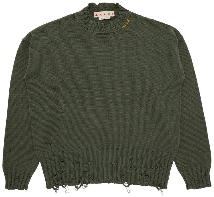 Marni Distressed Finish Knit Jumper Leaf Green
