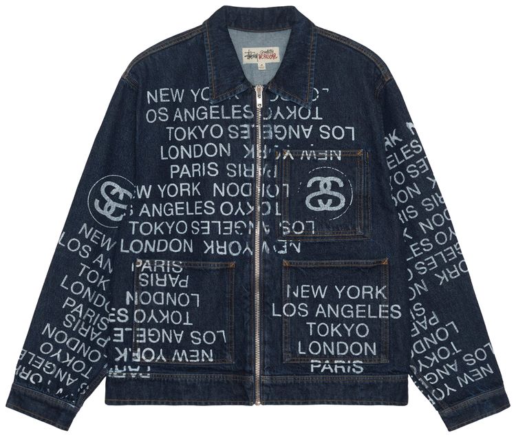 Stussy City Link Denim Zip Work Jacket One Wash
