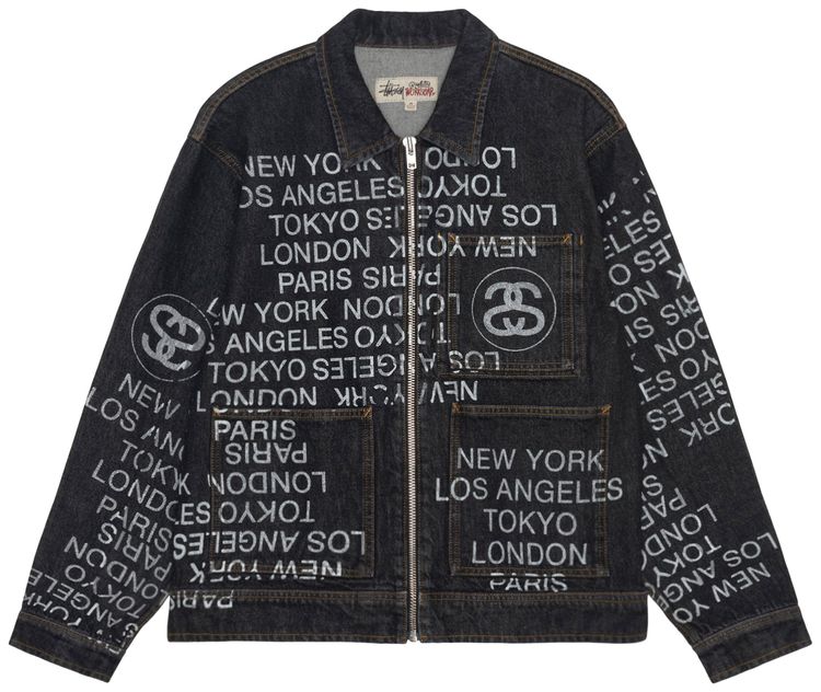 Stussy City Link Denim Zip Work Jacket Washed Black
