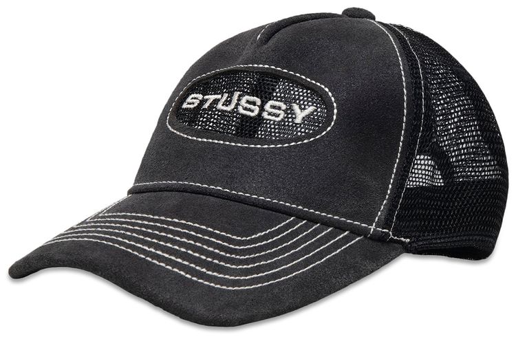 Stussy Low Pro Trucker Cut Out Leather Snapback Black