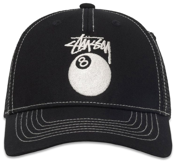 Stussy Low Pro Trucker 8 Ball Snapback Black