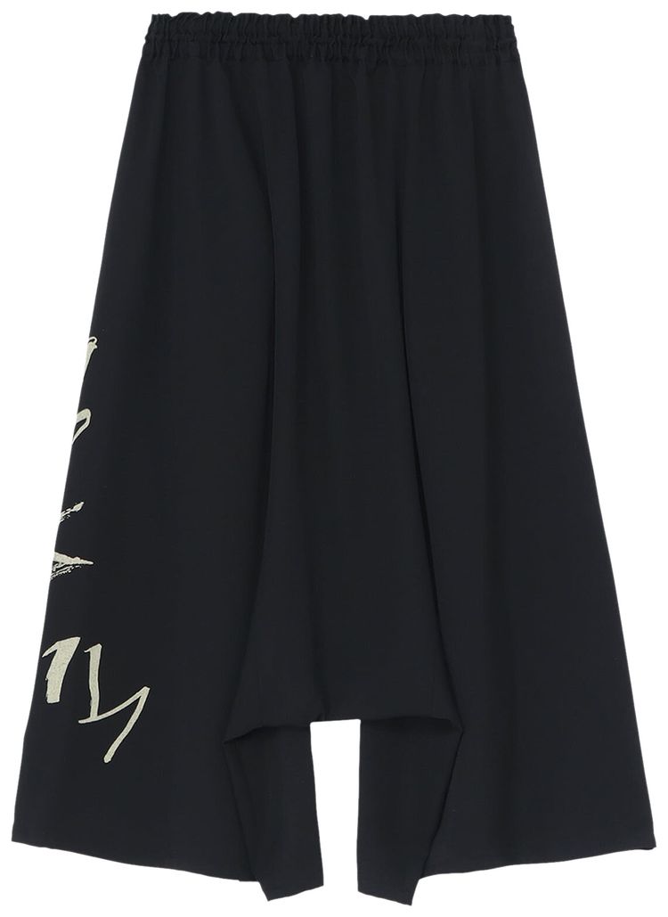 Ys Wool Gabardine Test Drawing Printed Gathered Pants Black