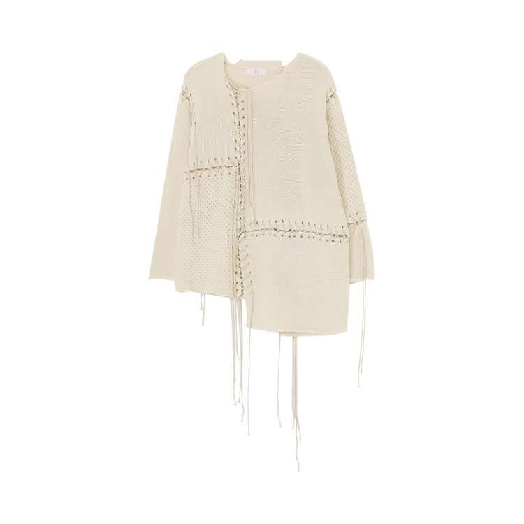 Y's Tuck Jersey Lace Up Long Pullover 'Off White'