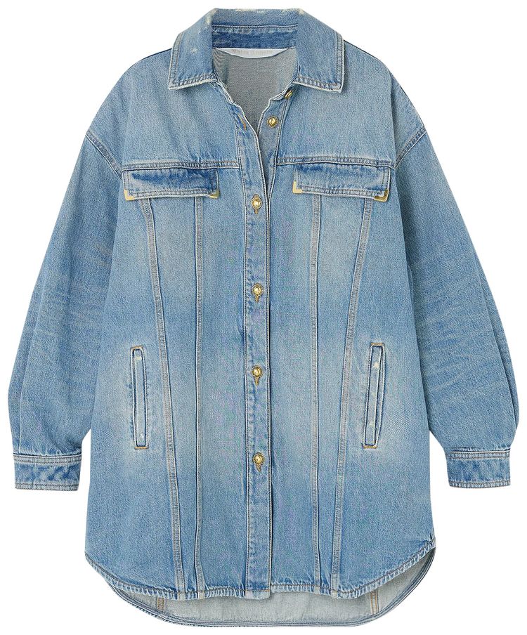 Palm Angels Washed Logo Denim Overshirt Light Blue