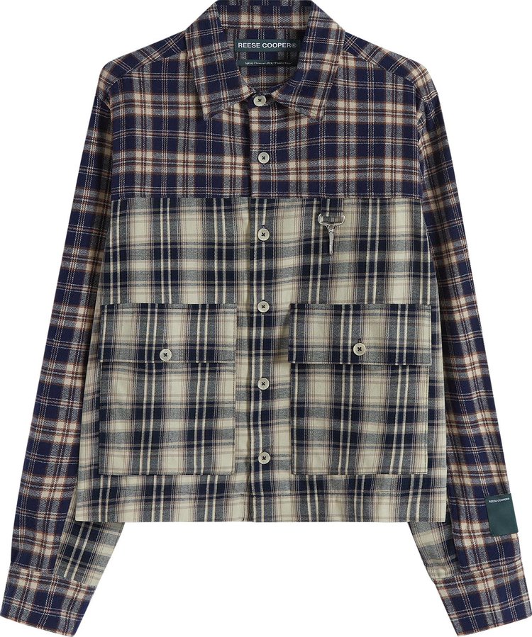 Reese Cooper Cropped Split Flannel Shirt 'Blue'