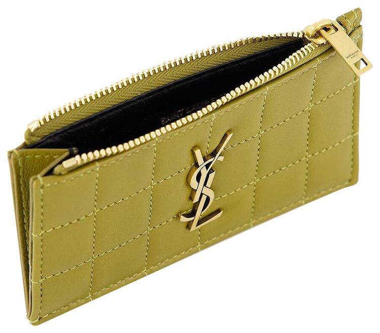 Saint Laurent Zipped Card Case Olive Drab