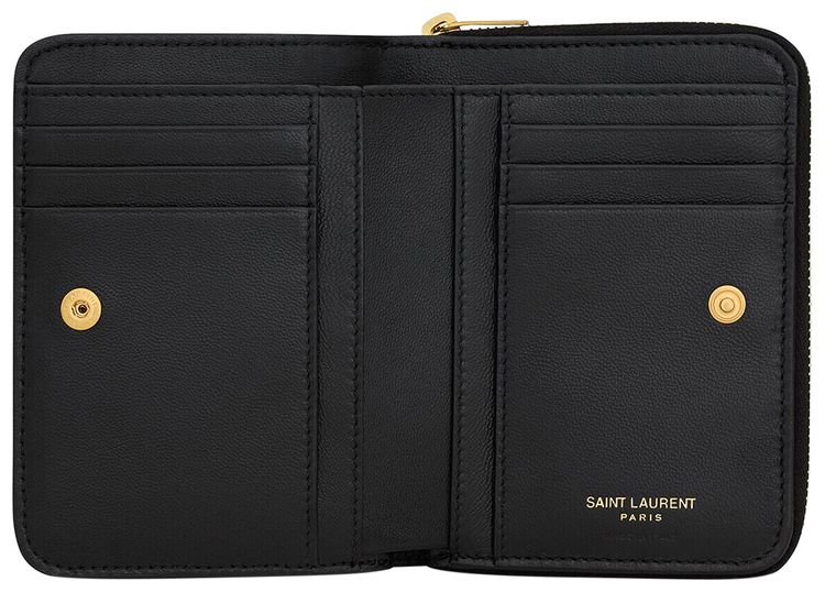 Saint Laurent Cassandre Matelasse Compact Zip Around Wallet Noir
