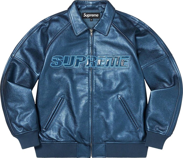 Supreme Silver Surfer Leather Varsity Jacket 'Blue'