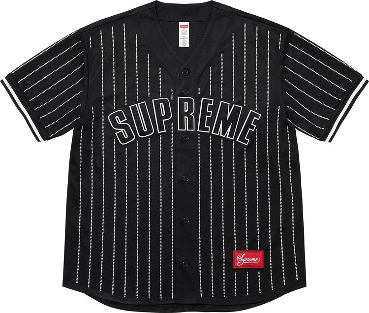 Supreme Rhinestone Stripe Baseball Jersey 'Black'