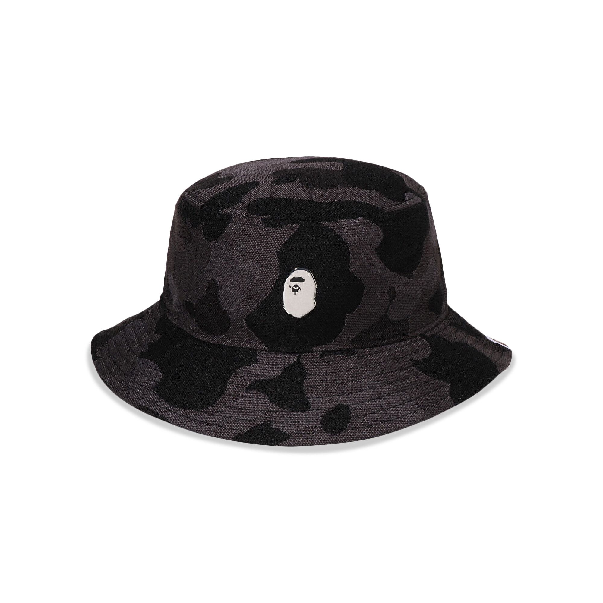 BAPE Camo One Point Metal Logo Pin Bucket Hat Black