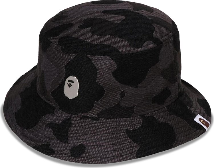 BAPE Camo One Point Metal Logo Pin Bucket Hat Black