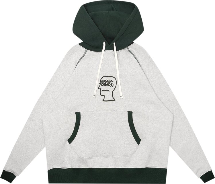 Brain Dead Fleece Logo Head Raglan Hoodie Oatmeal Green