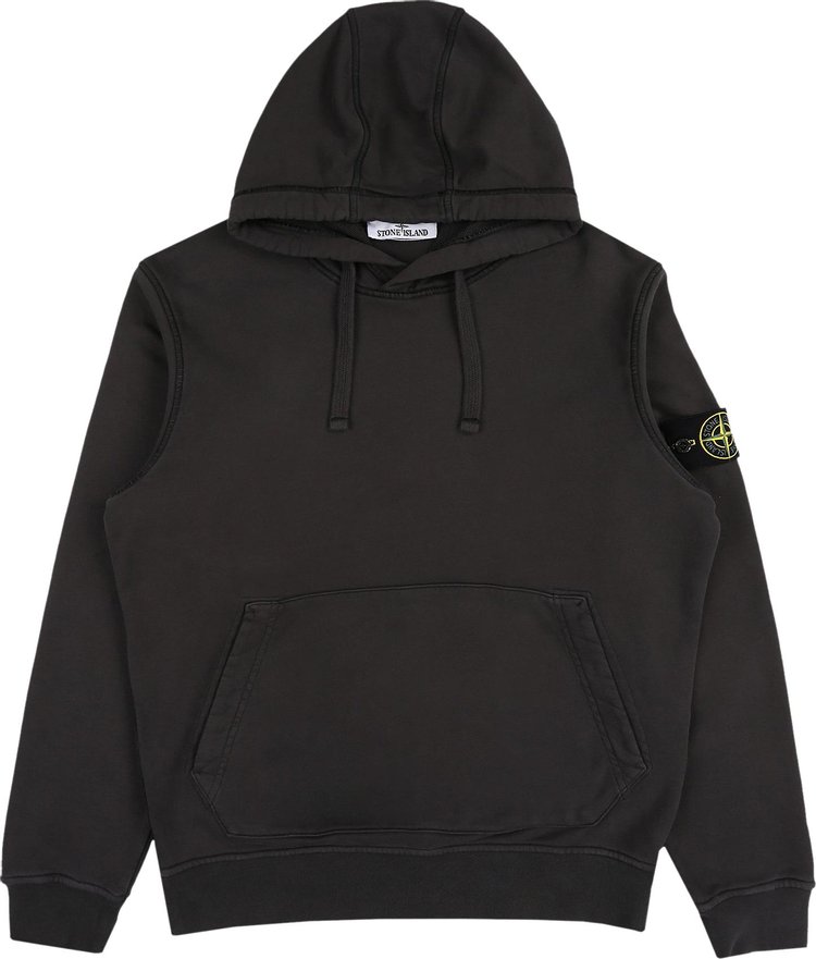 Stone Island Logo Patch Drawstring Hoodie Charcoal