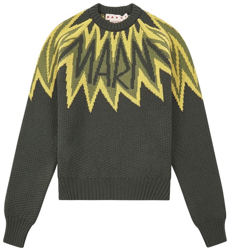 Marni Fire Island Logo Roundneck Sweater Leaf Green