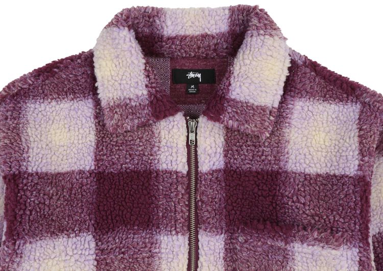 Stussy Shadow Plaid Zip Sherpa Berry