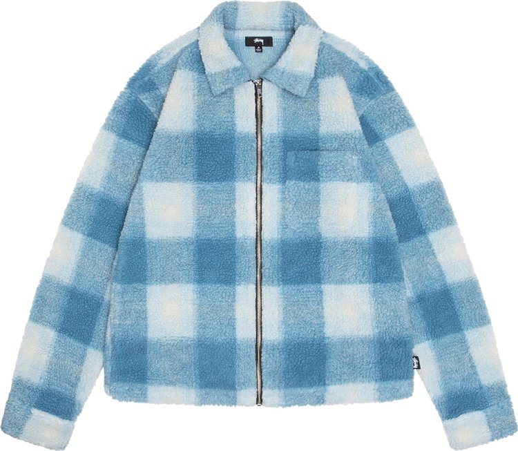 Stussy Shadow Plaid Zip Sherpa Light Blue