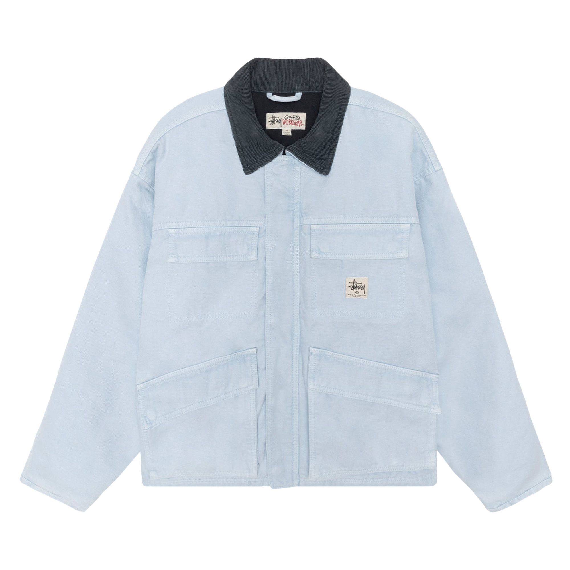 Size l Stussy Washed Canvas Shop Jacket Light Blue