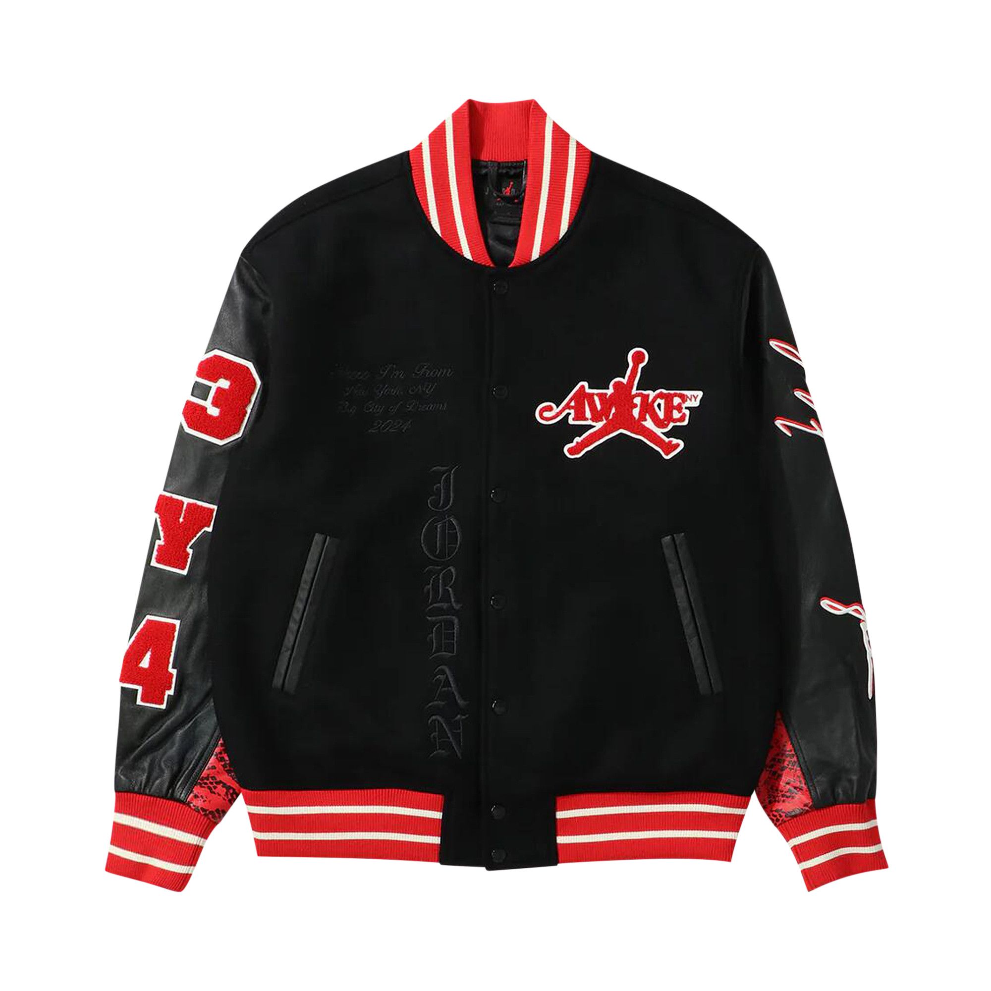 Buy Air Jordan x Awake NY Varsity Jacket University Red Black FQ5439 657 GOAT