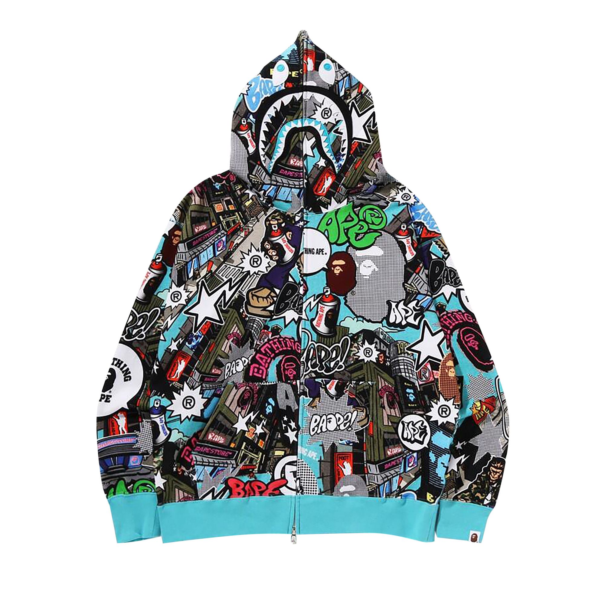 Size xl BAPE Comic Art Shark Zip Hoodie Multicolor